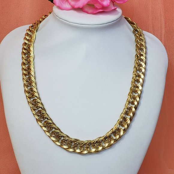 Gold Tone Link Thick Choker Statement Necklace Chic Collar Runway Chain 20" - Picture 2 of 11